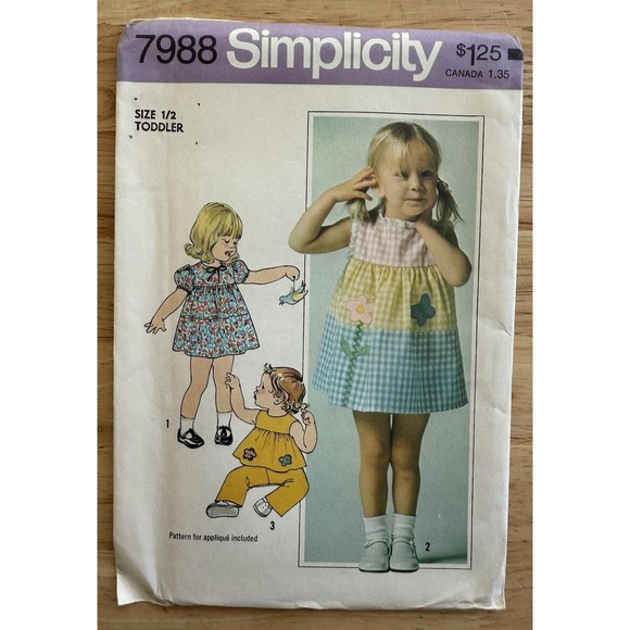 Simplicity Other - VTG Simplicity Pattern 7988 Toddlers' Dress Or Top & Pants Size 1/2 Uncut FF